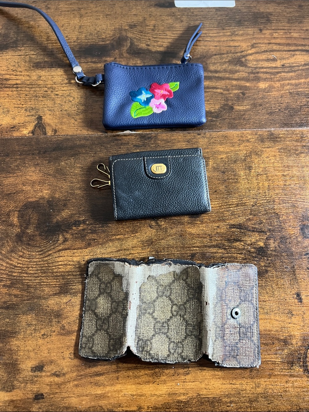 Navy Wristlet Coin Pouch with Floral Applique